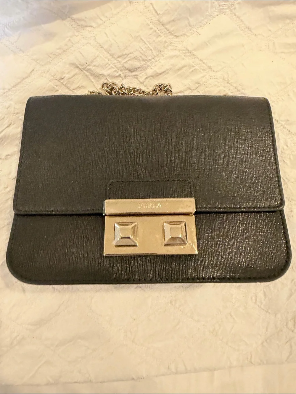 Furla Black Saffiano Leather Gold Chain Shoulder Bag – Never Worn